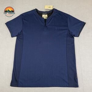 Scott James Half Zip Shirt Navy Henley Short Sleeve Stretch Mens Size Large